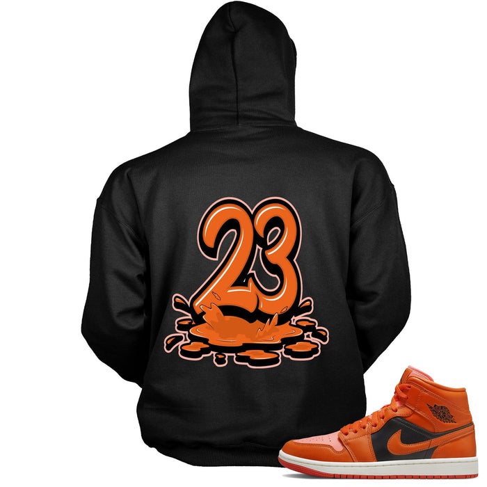 Number 23 Melting Hoodie AJ 1 Mid Orange Black photo