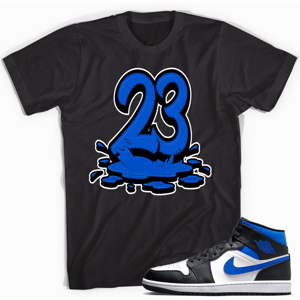 23 Melting Shirt AJ 1 Mid White Black Royal photo
