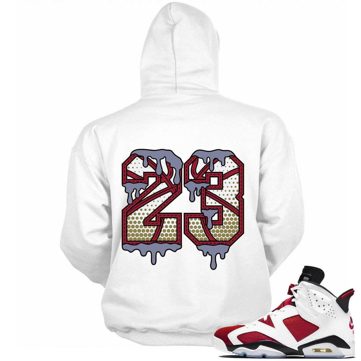 White Number 23 Ball Hoodie Air Jordan 6 Carmine photo
