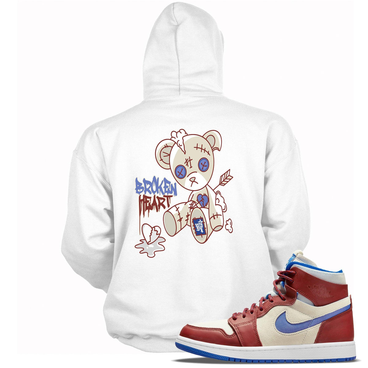 Broken Heart Bear Hoodie AJ 1 High Zoom Team Red photo