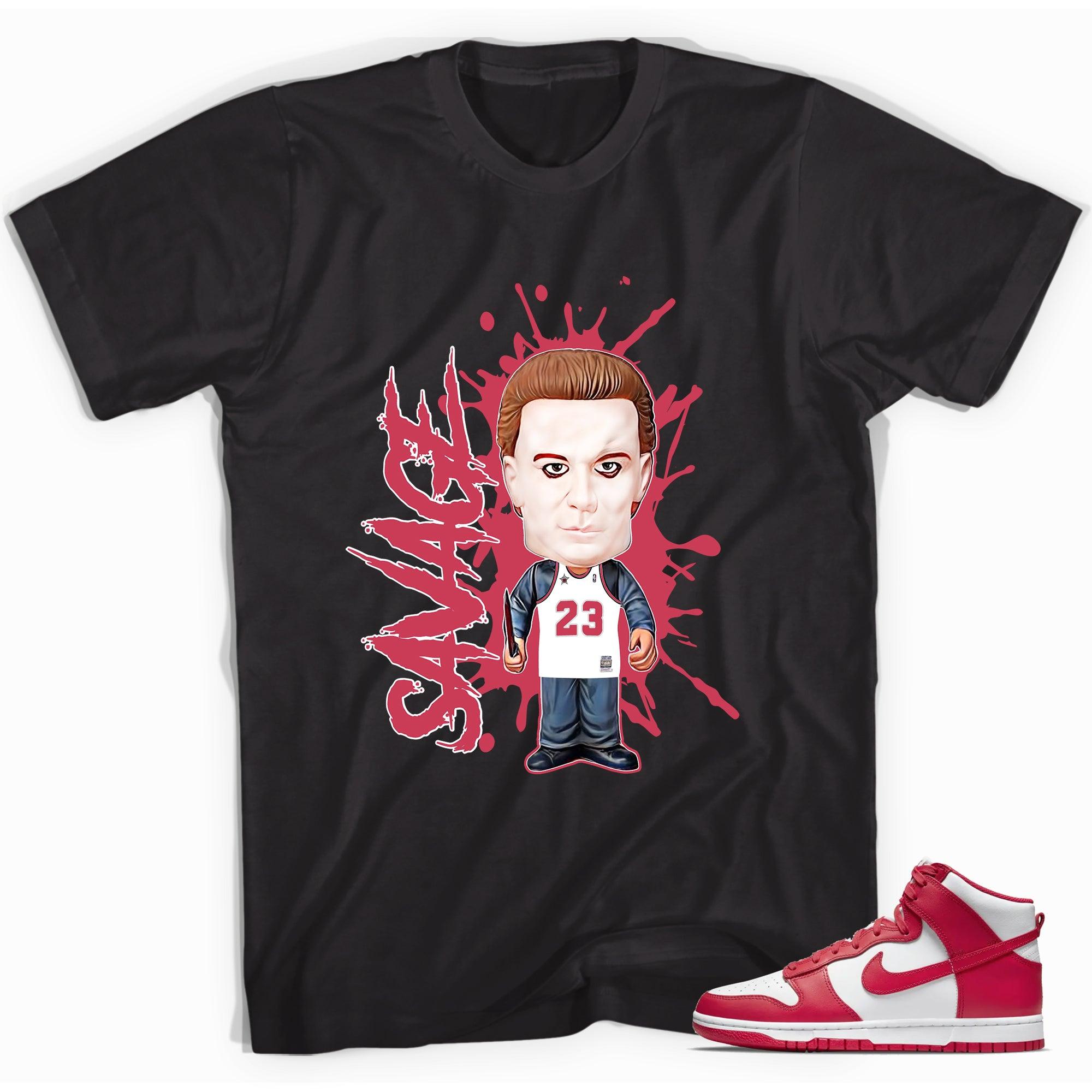 Black Savage Shirt Nike Dunk High Championship White Red photo