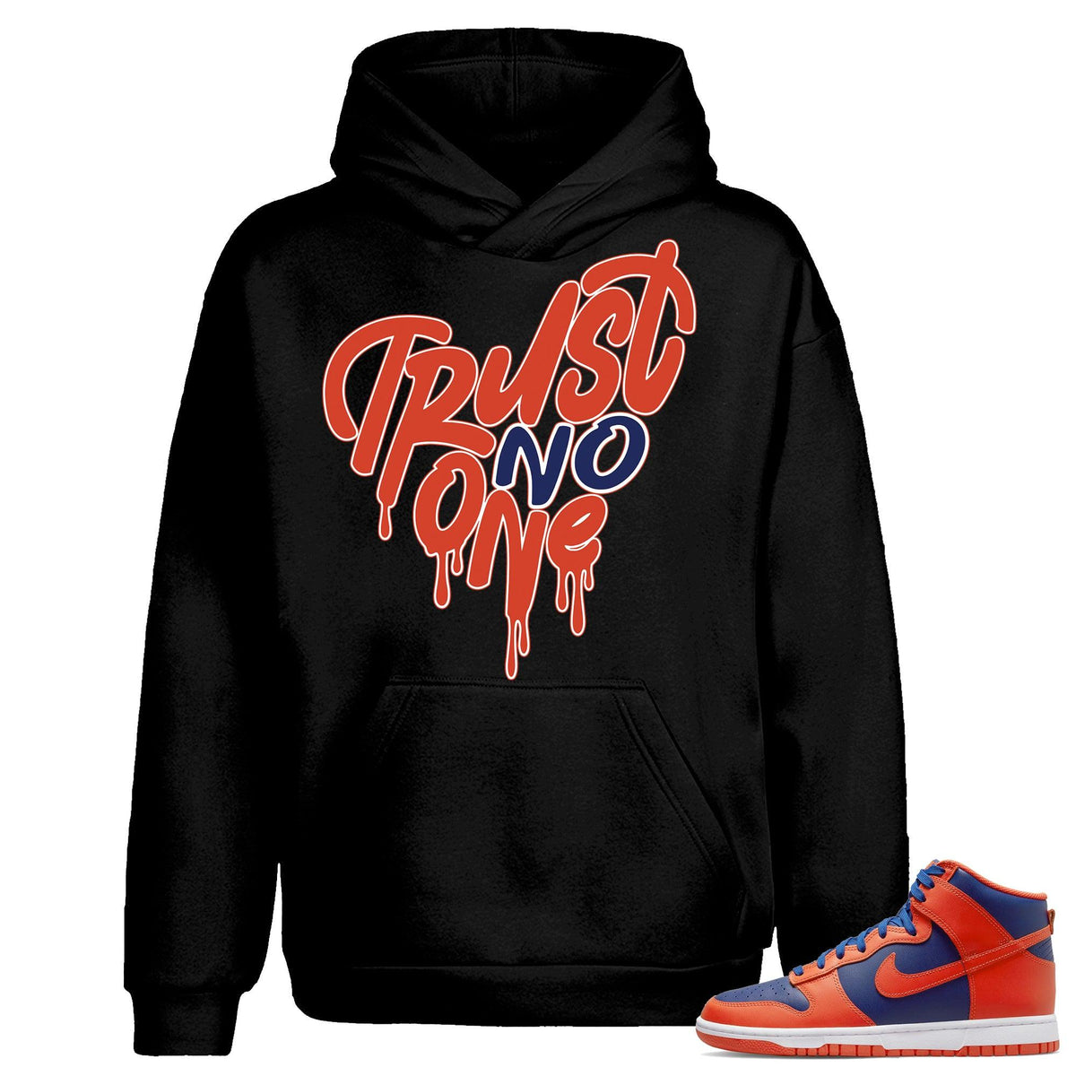 Black Trust No One Hoodie Nike Dunk High Knicks photo