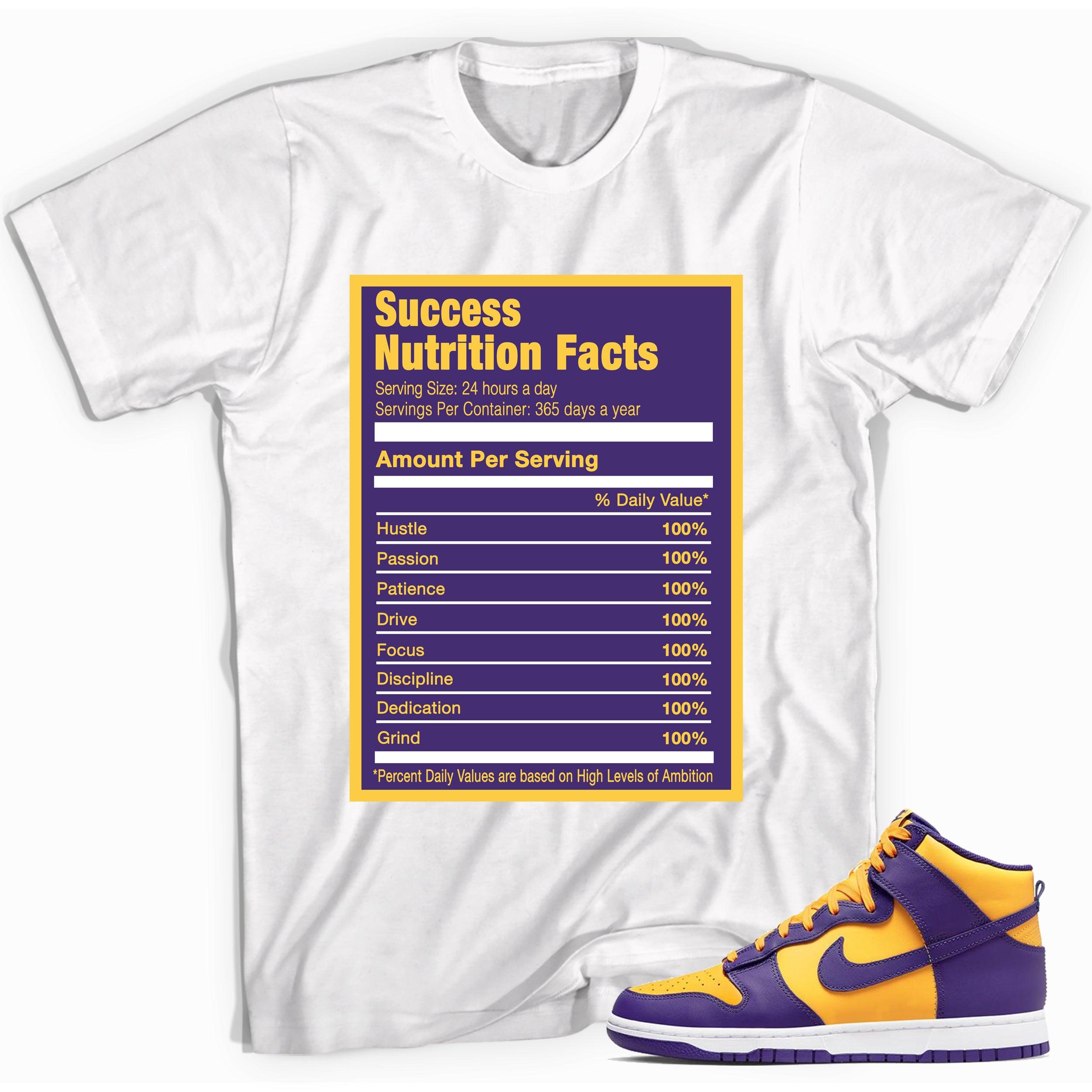 Success Nutrition Facts Sneaker Tee Nike Dunk High Lakers photo