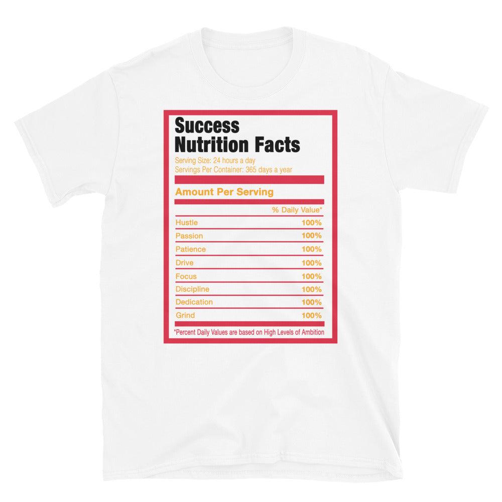 white Success Nutrition Facts Shirt AJ 1 Retro High OG Light Fusion Red photo