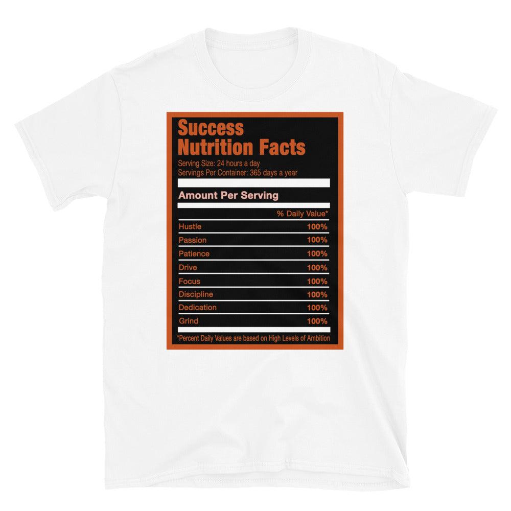 White Success Nutrition Facts Shirt AJ 1 Mid Orange Black photo