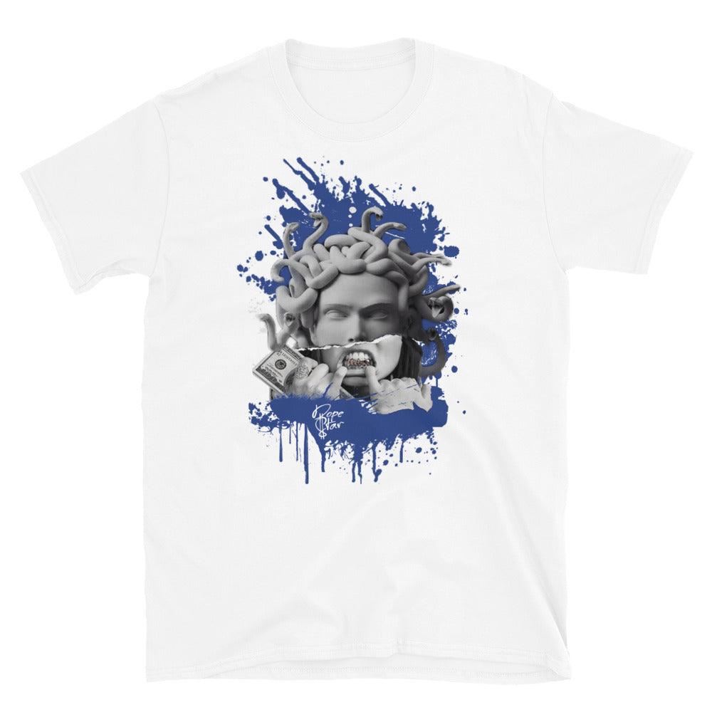 White Medusa Shirt Nike Dunks High Game Royal photo
